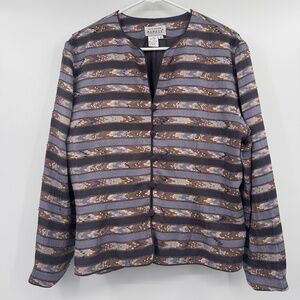 Adrianna Papell Blazer Women 16 Blue Beaded Silk Vintage Dress Jacket Buttons